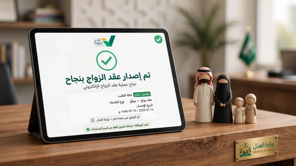 تم إصدار عقد الزواج بنجاح عبر منصة ناجز - وزارة العدل - أسرة مستقرة