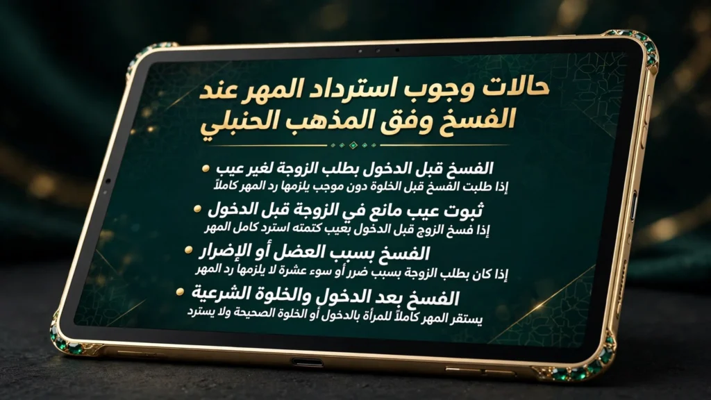 استرداد المهر عند الفسخ