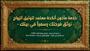 خدمة مأذون أنكحة معتمد لتوثيق الزواج – نوثق فرحتك رسمياً في بيتك